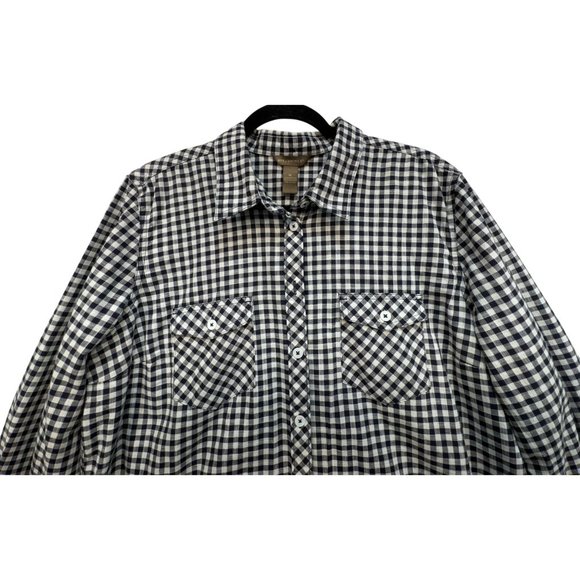 Bit & Bridle Womens Checkered Long Sleeve Button-Up Shirt XL Dary Navy & White C - Picture 3 of 13